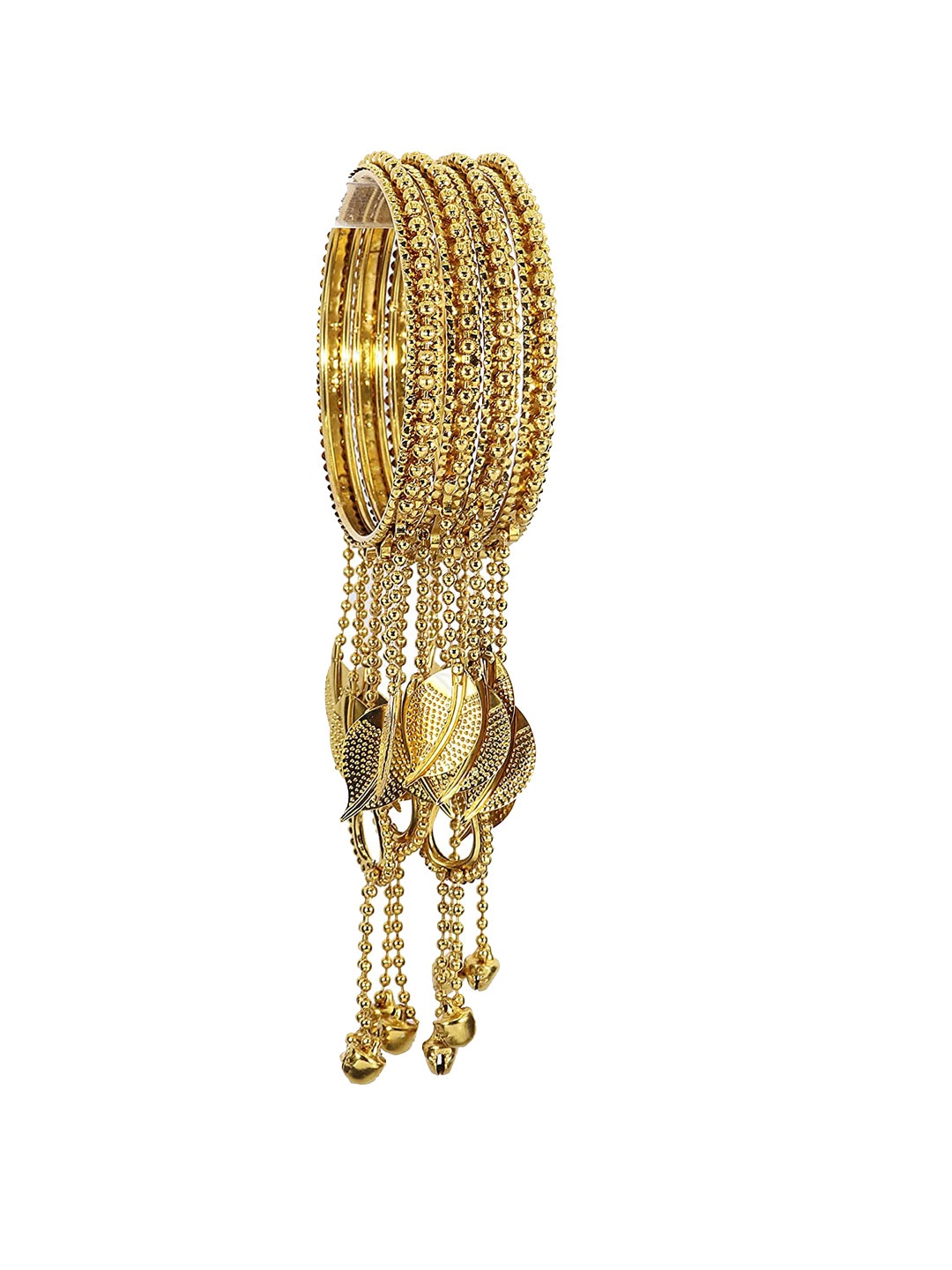 

NMII Set Of 4 Gold-plated Beaded & Latkan Details Kaleere Bangles