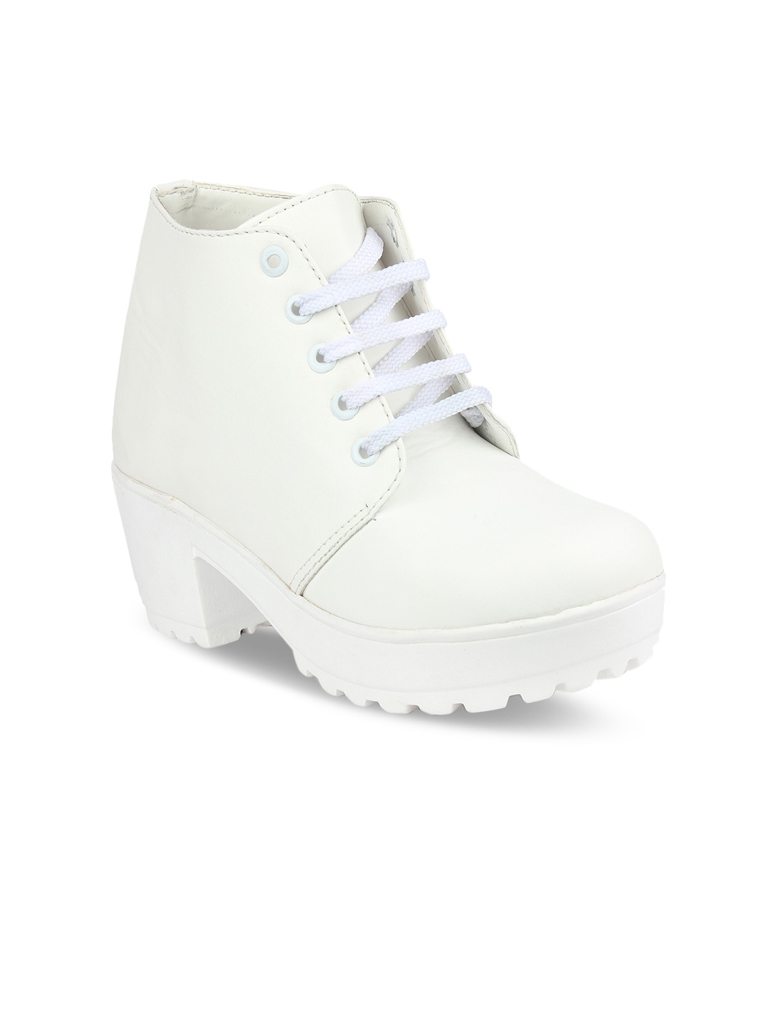 

Shoetopia Women White Solid Heeled Boots