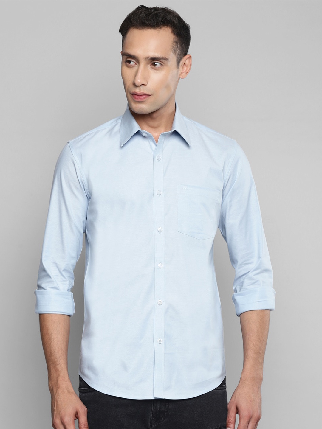 

Allen Cooper Men Chambray Cotton Casual Shirt, Blue
