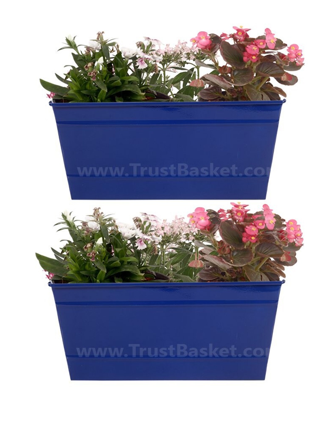 

TRUSTBASKET Dark Blue 2 Pcs Rectangular Metal Railing Planters