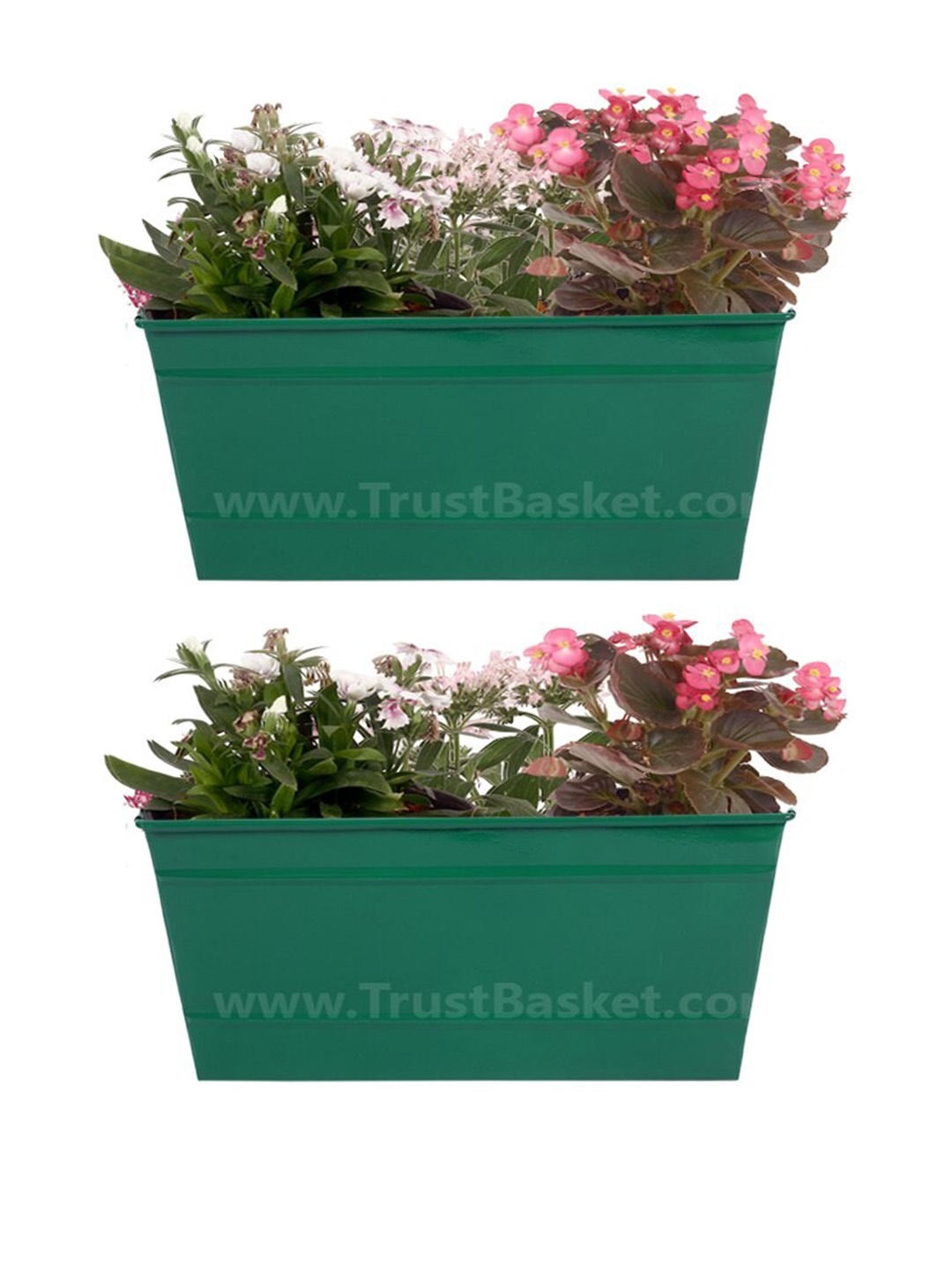 

TRUSTBASKET Green 2 Pcs Rectangular Metal Railing Planters