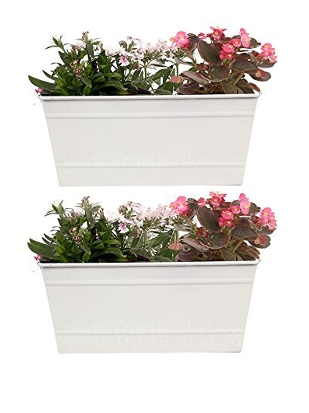 

TRUSTBASKET White 2 Pcs Rectangular Metal Railing Planters