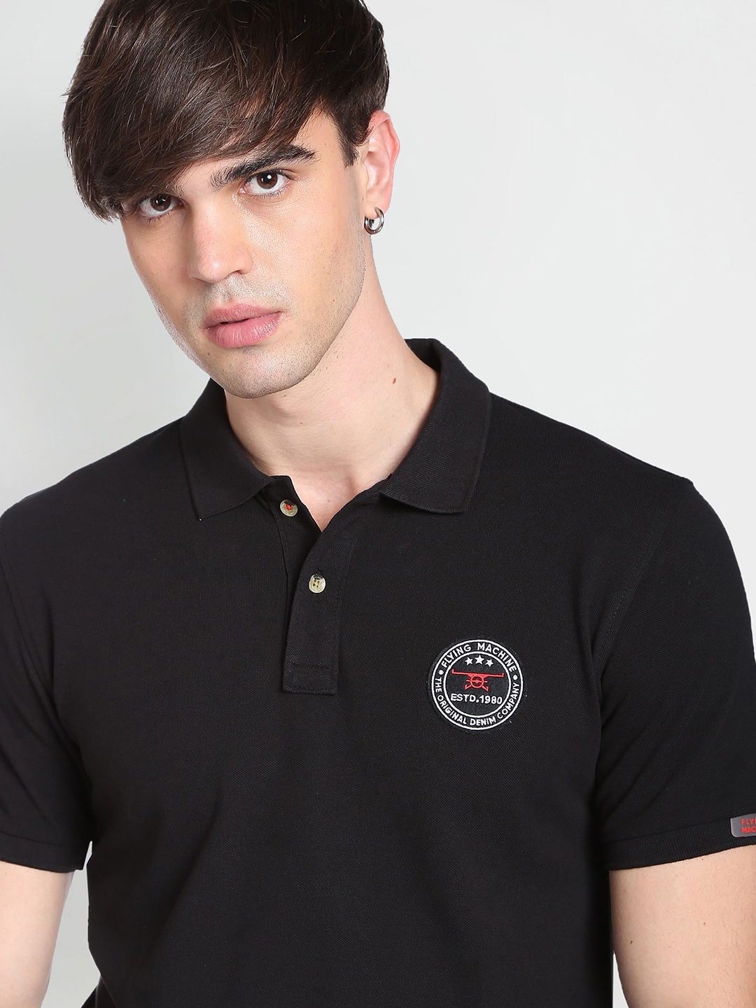 

Flying Machine Solid Slim Fit Cotton Polo Shirt, Black
