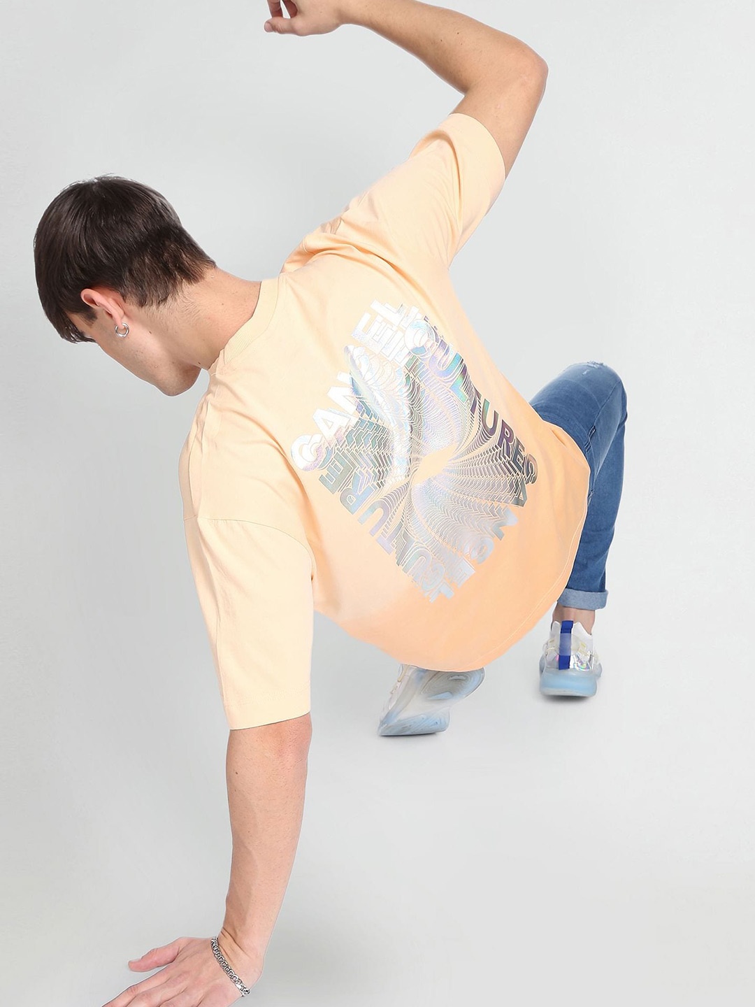 

Flying Machine Holographic Print Ombre Oversized T-Shirt, Orange