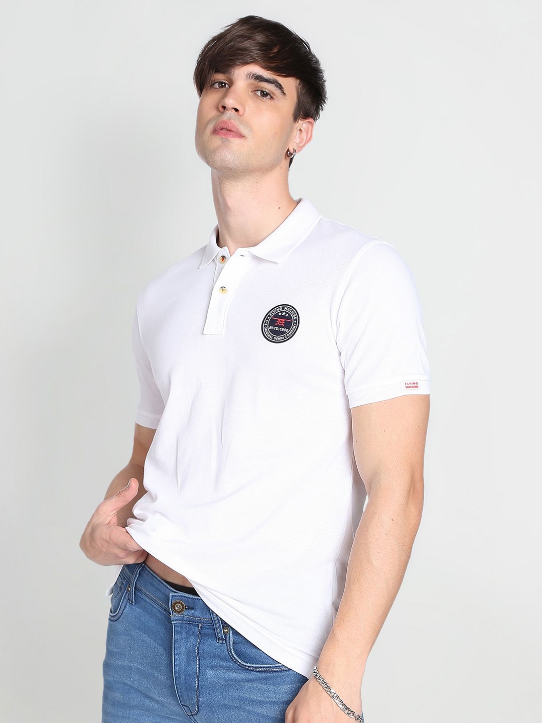 

Flying Machine Solid Slim Fit Cotton Polo Shirt, White