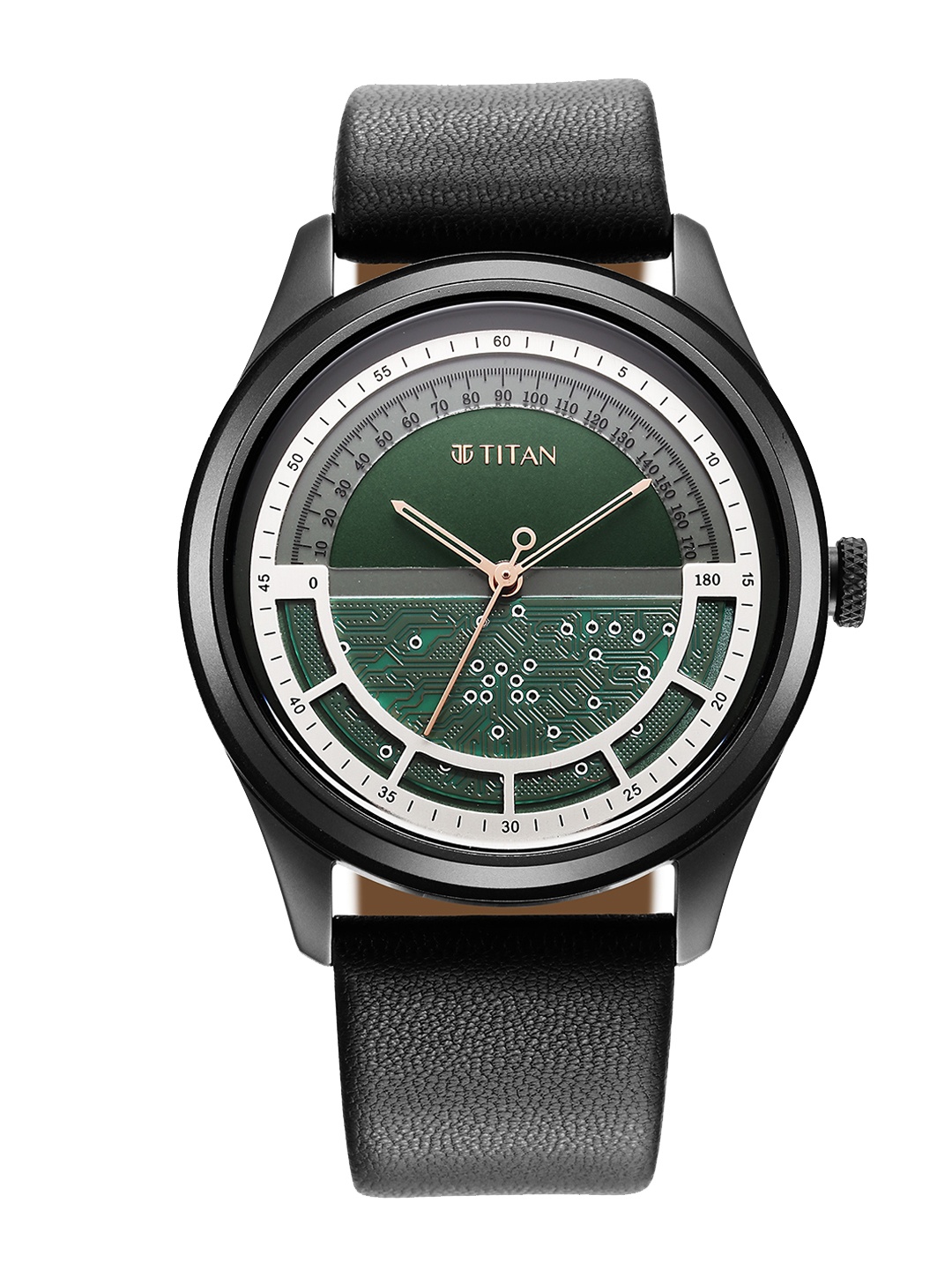 

Titan Men Brass Printed Dial & Leather Straps Analogue Watch 1805QL03, Green