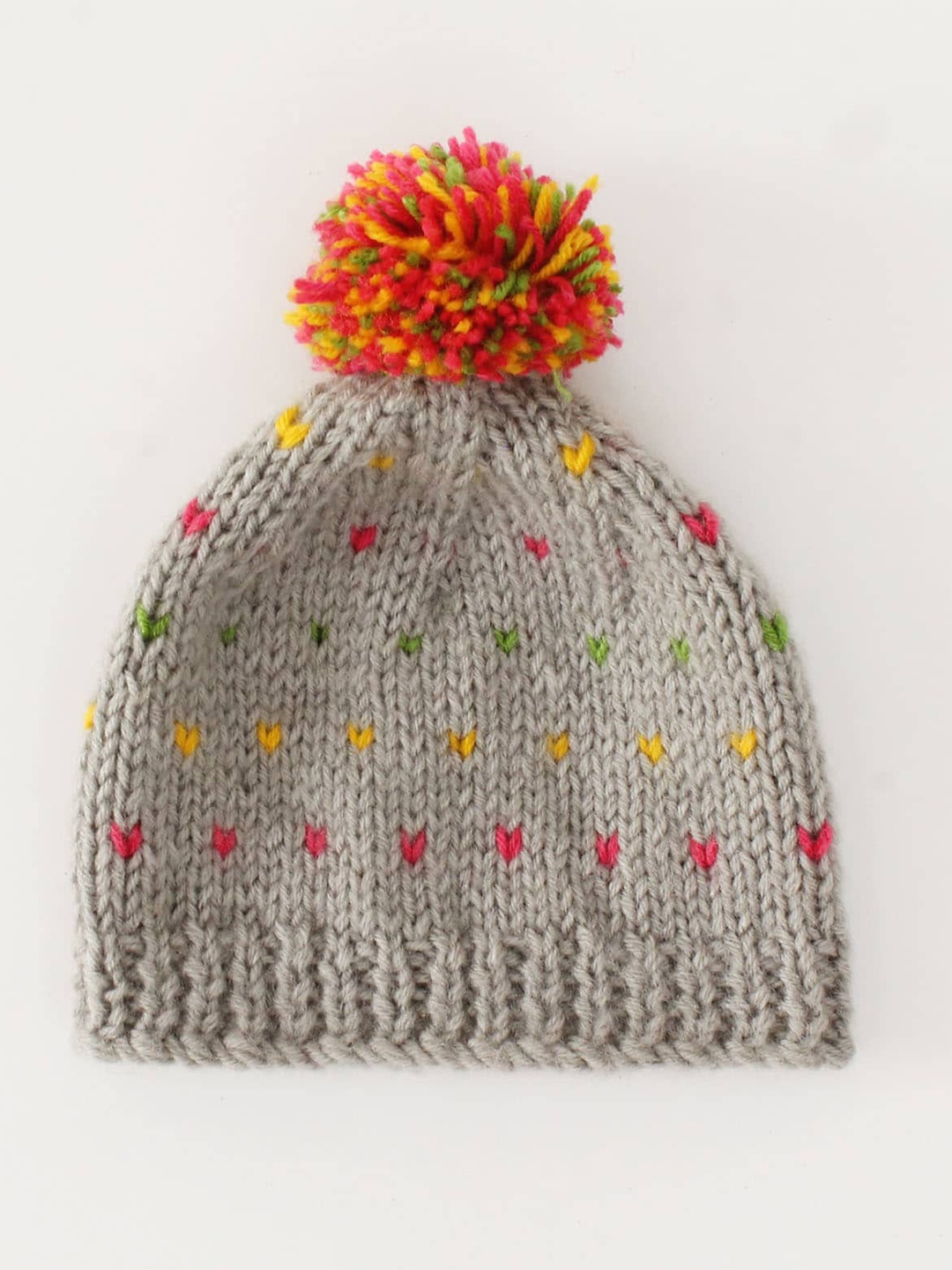 

Woonie Infant Handmade Pom Pom Detailing Embroidered Acrylic Cap, Grey