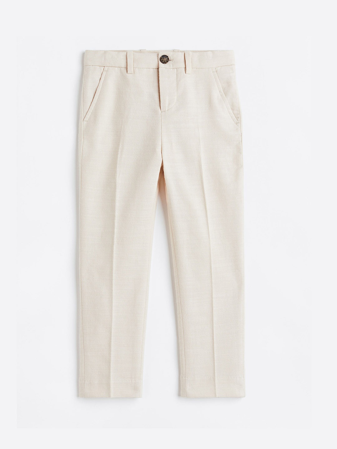 

H&M Boys Pure Cotton Slim Fit Tuxedo Trousers, Beige