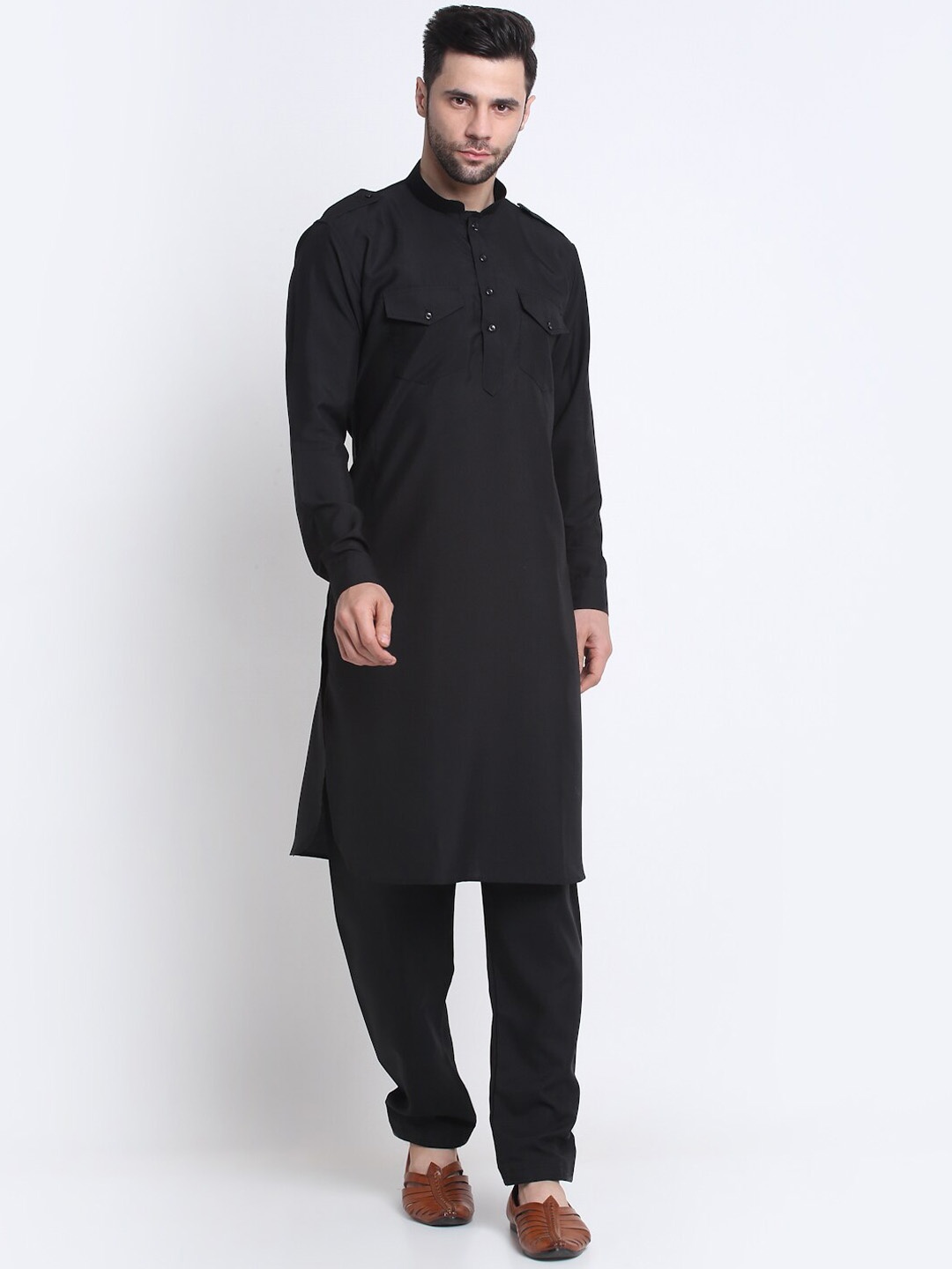 

KRAFT INDIA Mandarin collar Pathani Cotton Kurta with Salwar, Black