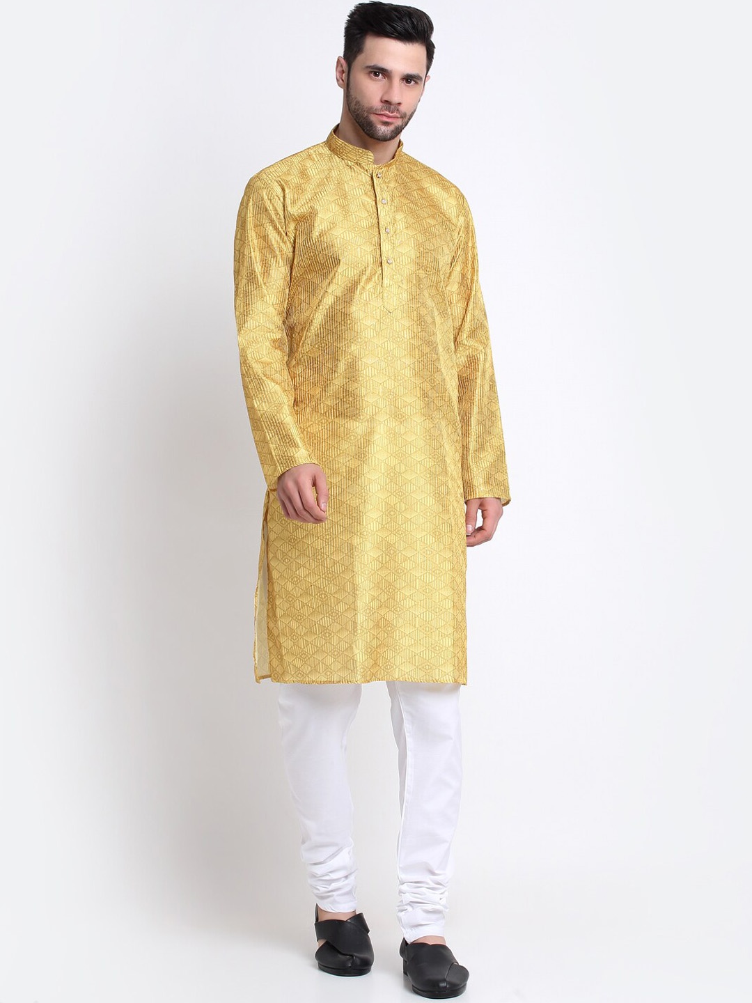 

KRAFT INDIA Ethnic Motifs Printed Thread Work Kurta With Churidar, Mustard