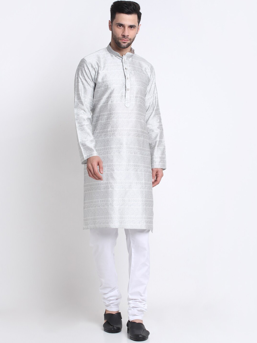 

KRAFT INDIA Ethnic Motif Woven Design Kurta With Churidar, Grey