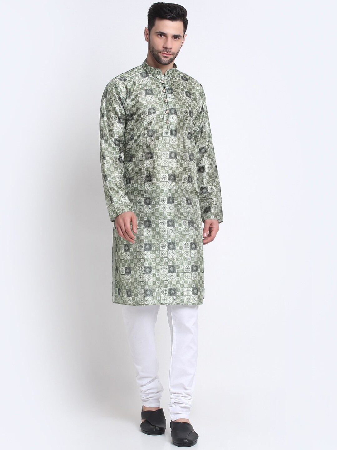 

KRAFT INDIA Ethnic Motifs Printed Thread Work Kurta With Churidar, Green
