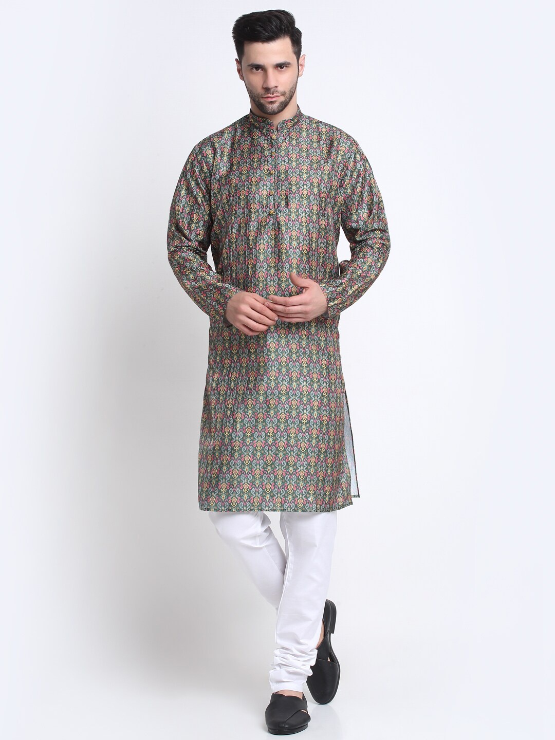 

KRAFT INDIA Ethnic Motifs Printed Sequinned Kurta With Churidar, Green