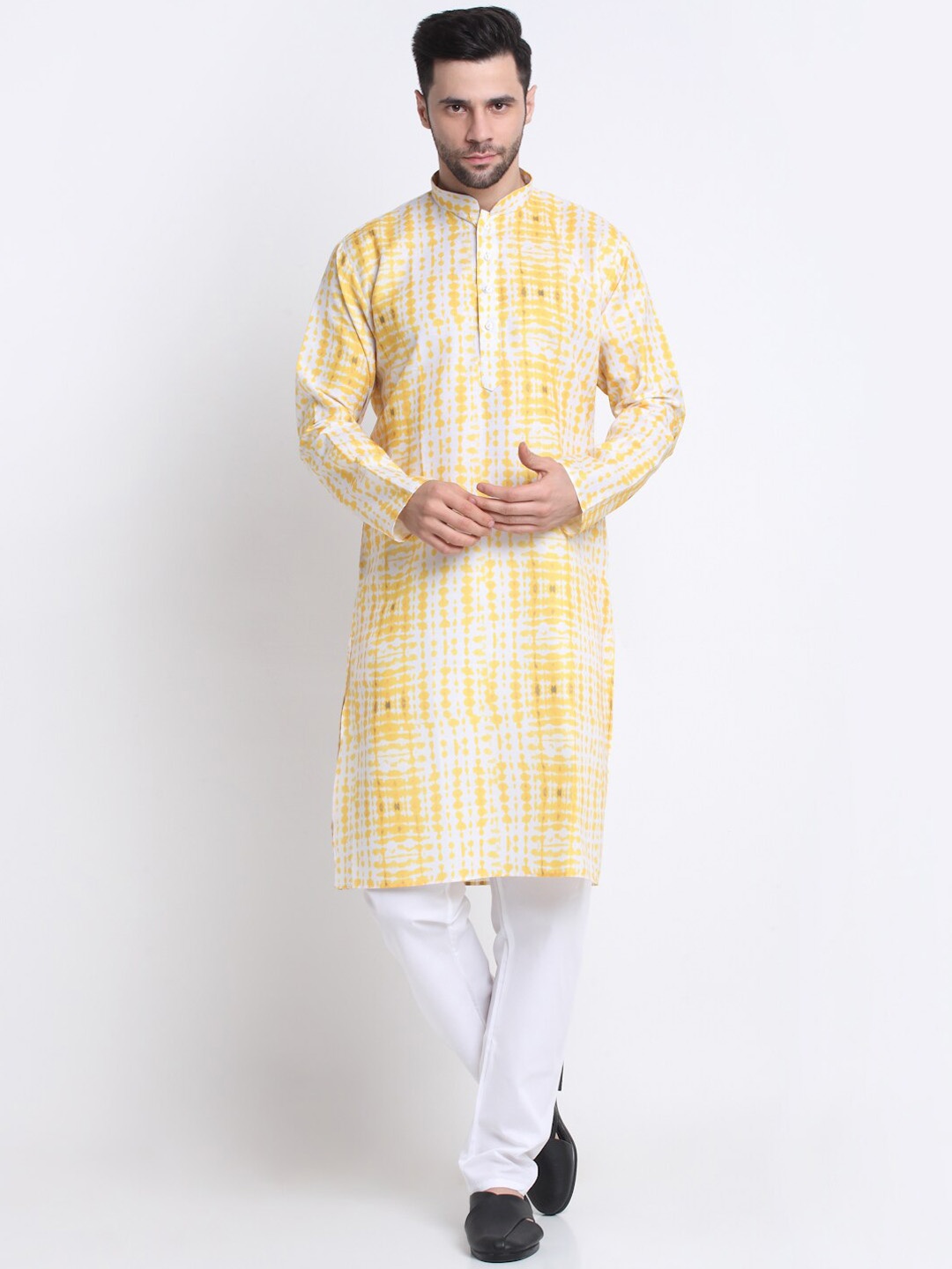 

KRAFT INDIA Mandarin Collar Tie & Dye Dyed Kurta With Pyjamas, Yellow