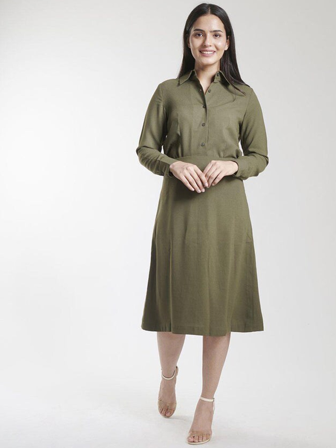 

PowerSutra Shirt Collar A-Line Top & Skirt, Olive