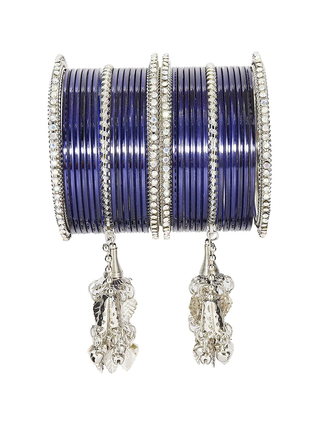 

NMII Set Of 30 Zircon Studded & Beaded Bangles, Blue