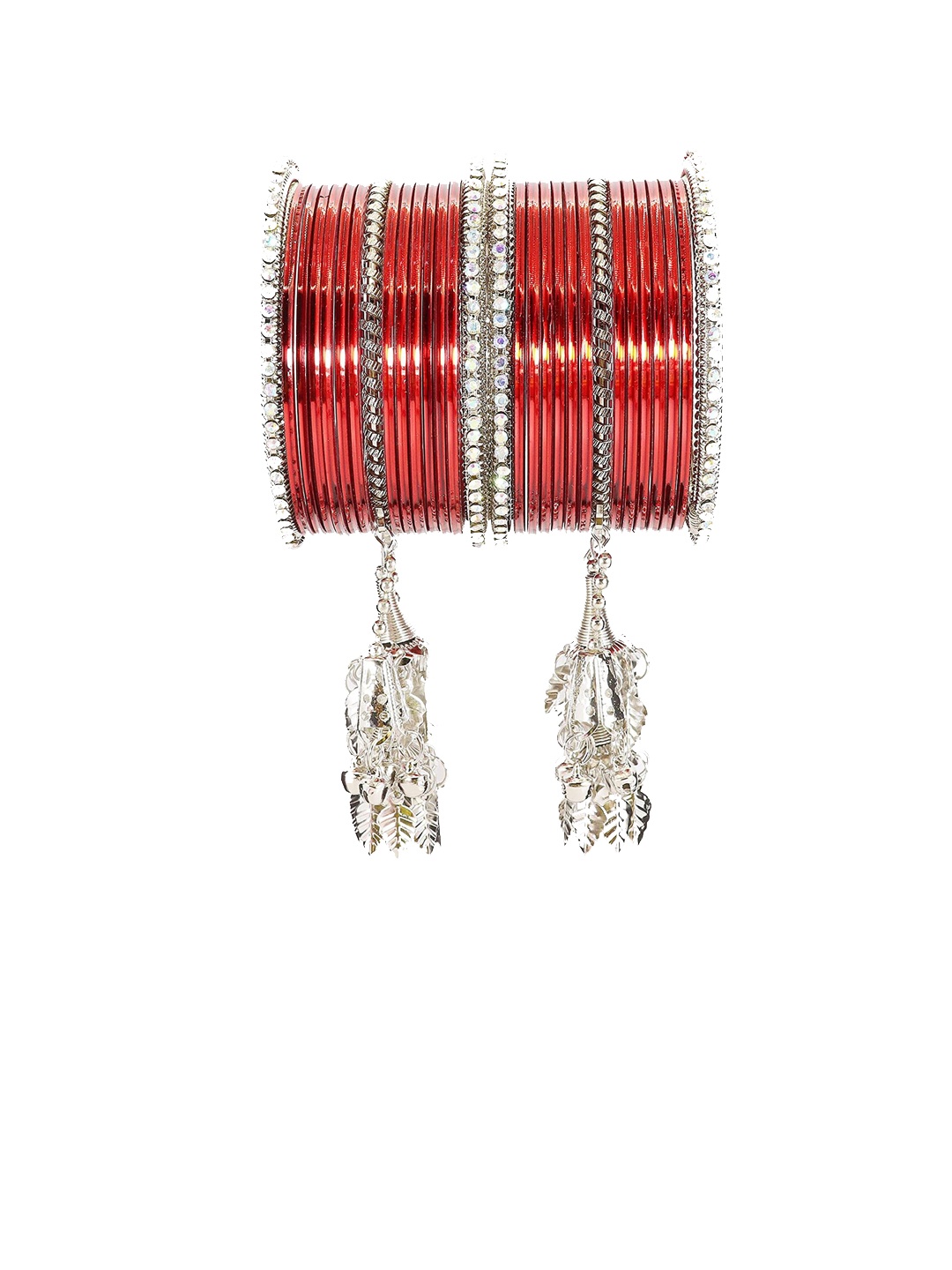 

NMII Set Of 30 CZ-Studded & Beaded Metal Bangles, Silver