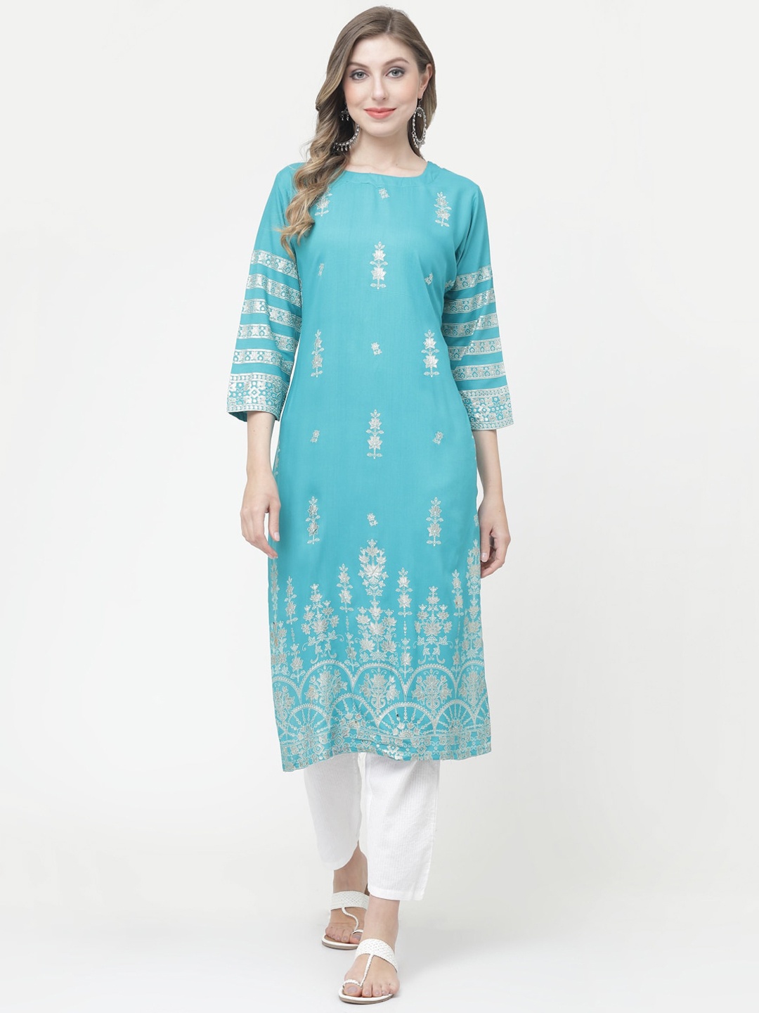 

KALINI Ethnic Motifs Printed Cotton Kurta, Blue