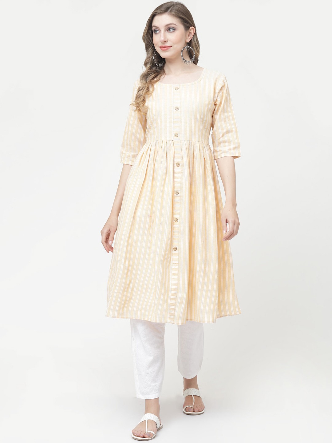 

KALINI Striped Pure Cotton Kurta, Yellow