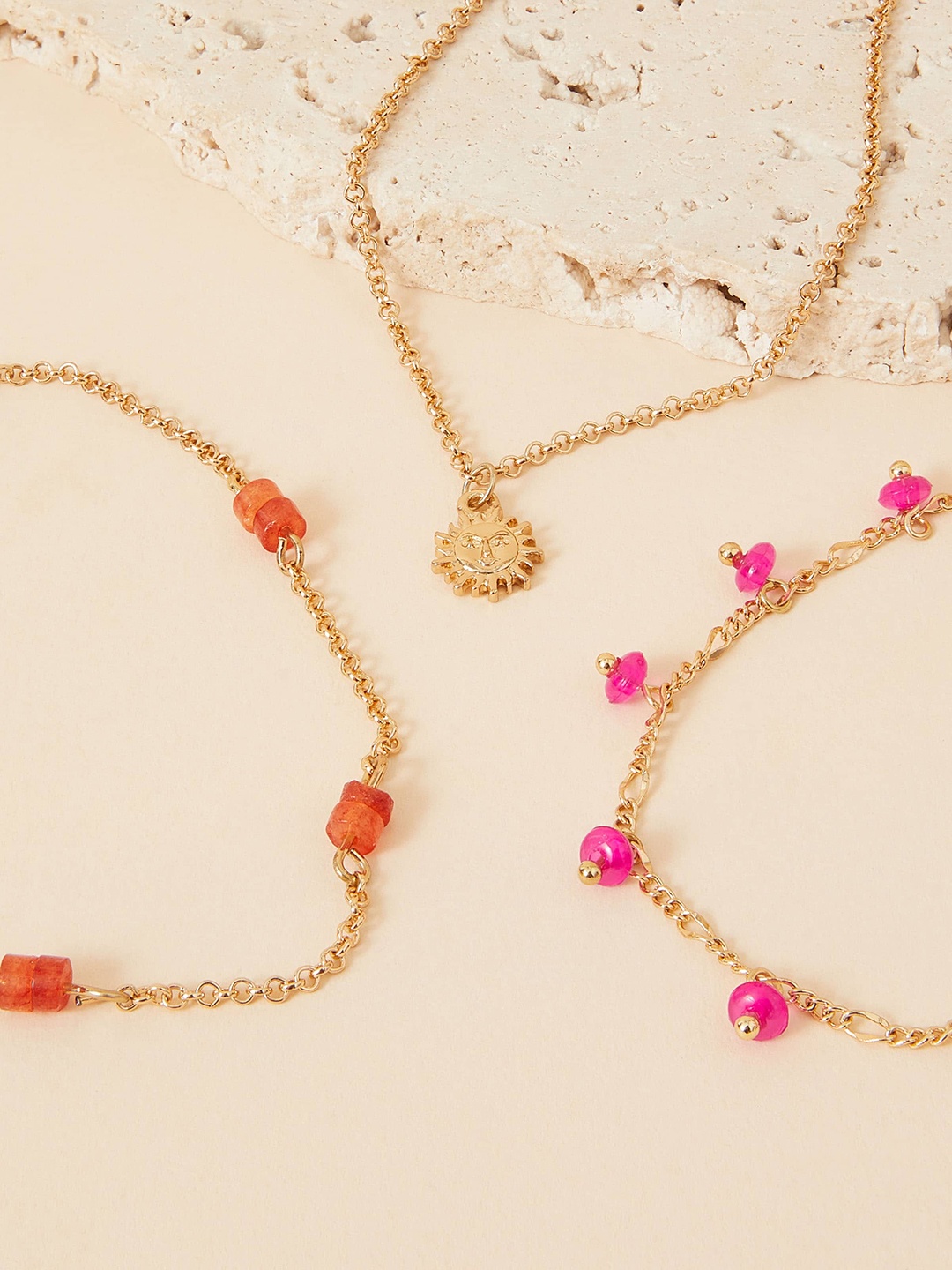 

Accessorize Women Set of 3 Stone & Sun Anklets, Gold