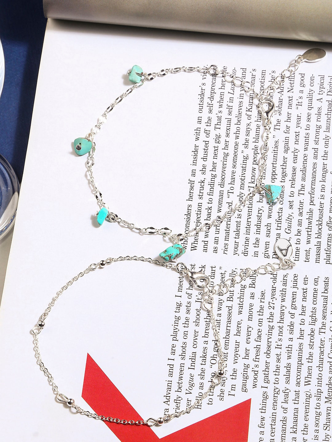 

Accessorize London Women Set of 2 Stone Charm Anklets, Blue