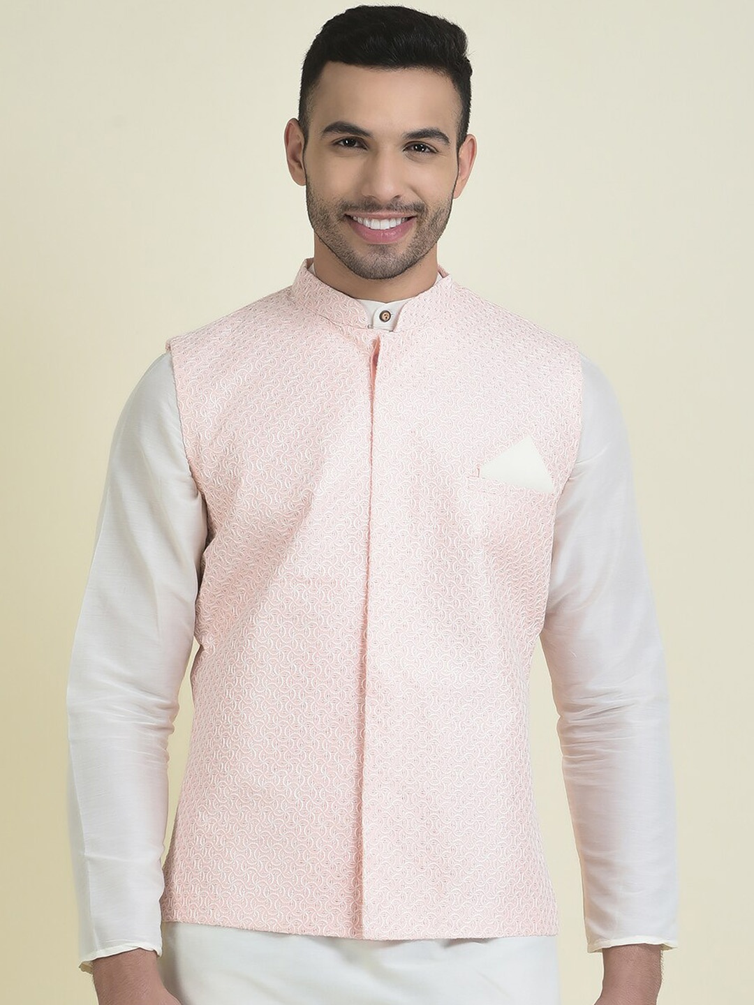

HOUSE OF DEYANN Embroidered Mandarin Collar Nehru Jackets, Pink