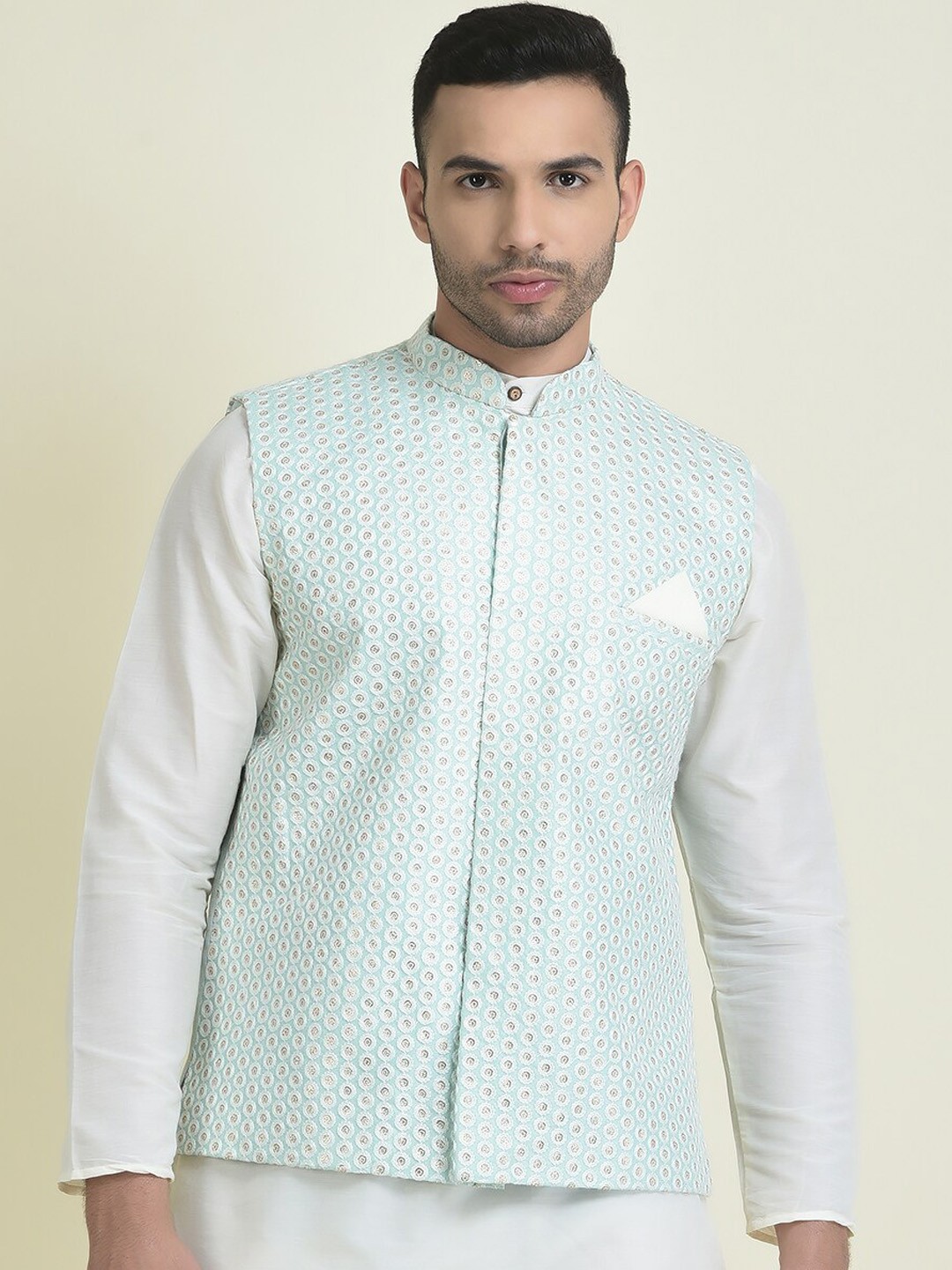 

HOUSE OF DEYANN Embroidered Mandarin Collar Nehru Jackets, Green