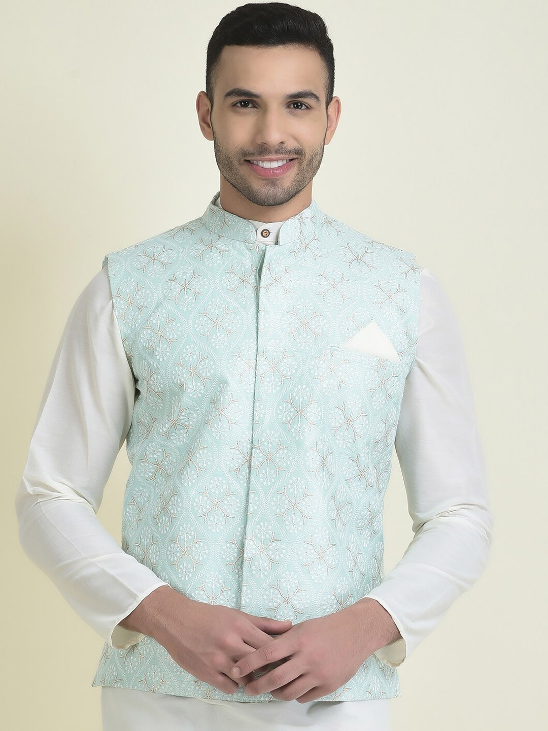 

HOUSE OF DEYANN Embroidered Mandarin Collar Nehru Jackets, Green