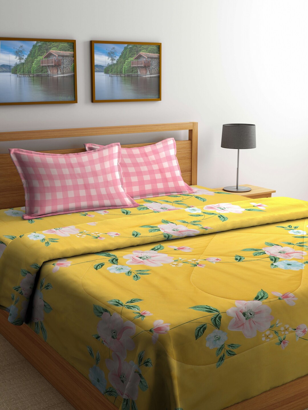 

Miaz Lifestyle Yellow & Pink 4 Pcs Printed Pure Cotton 100 GSM Double Queen Bedding Set