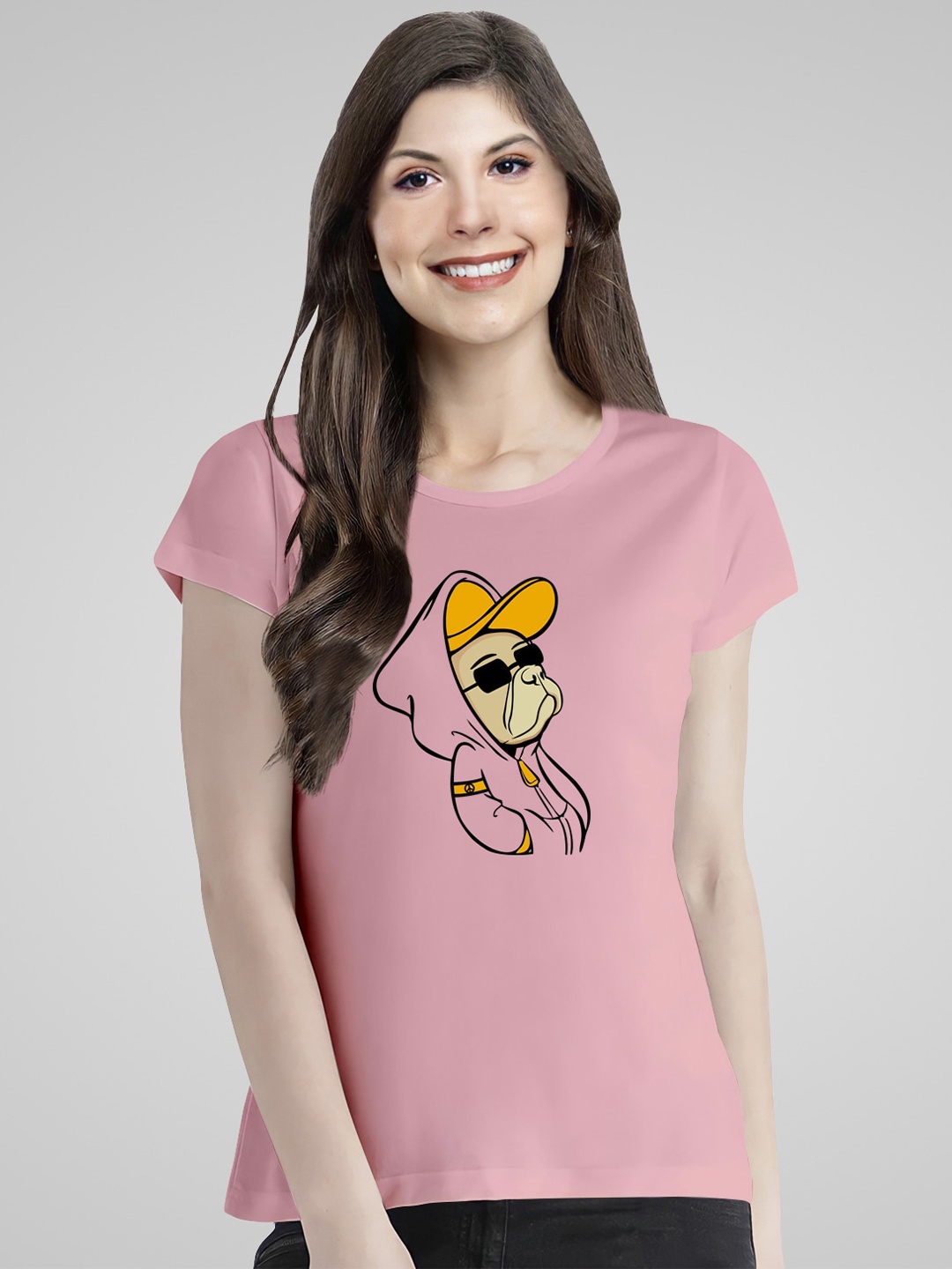 

Pootlu Graphic Printed Round Neck Pure Cotton T-shirt, Pink