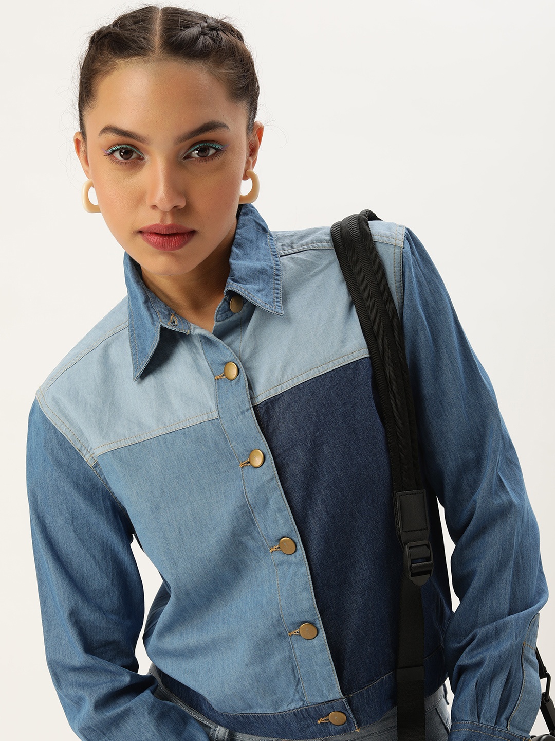

Kook N Keech Women Comfort Opaque Cotton Colourblocked Casual Shirt, Blue