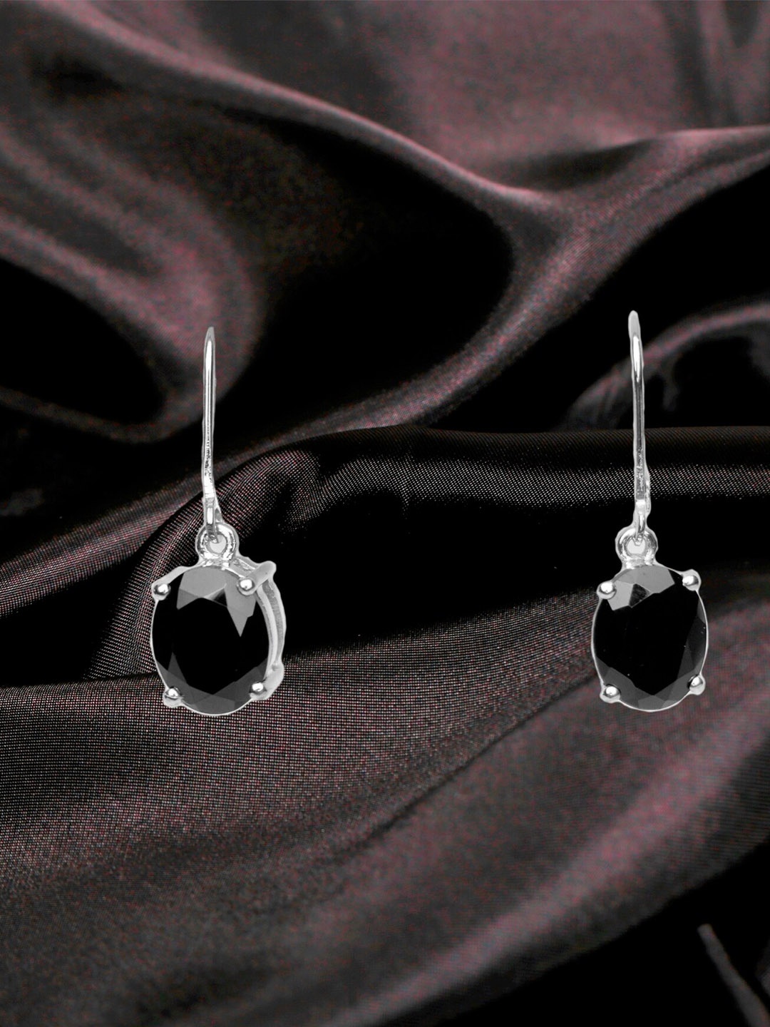 

HIFLYER JEWELS Women Silver-Plated Oval Drop Earrings, Black