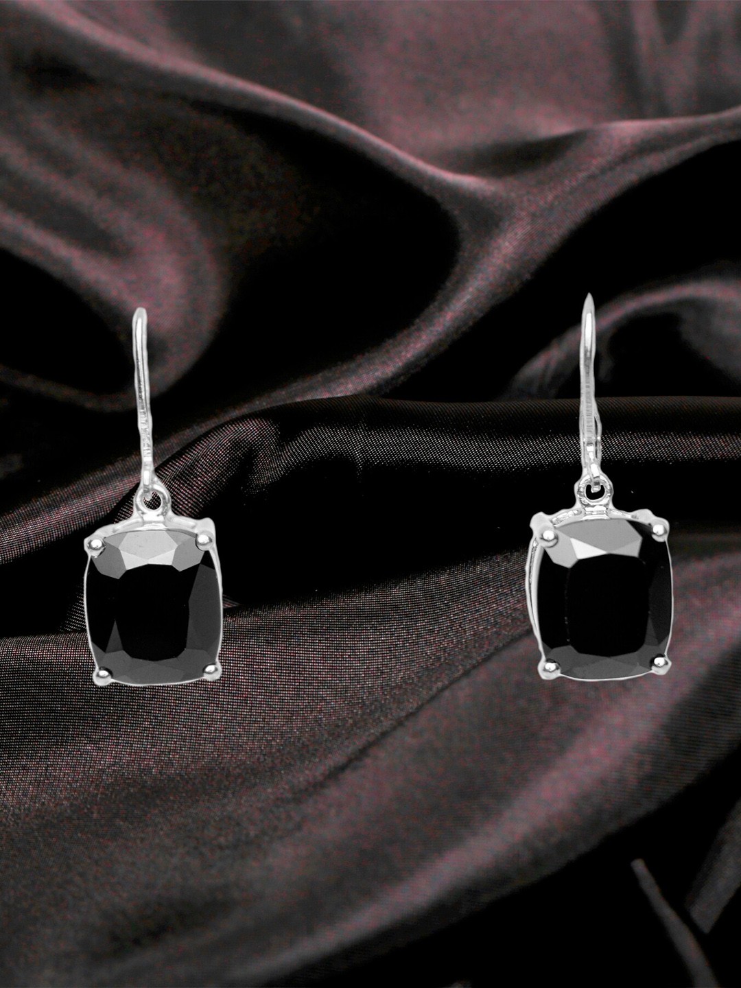 

HIFLYER JEWELS Women Silver-Plated Oval Shape Drop Earrings, Black