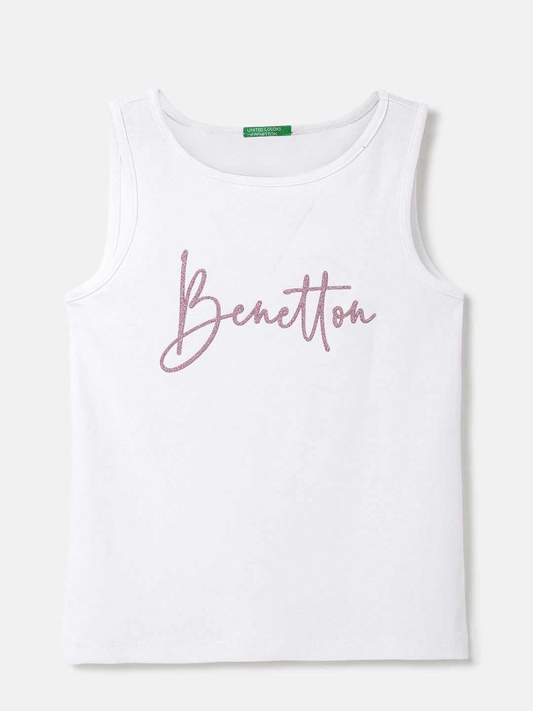 

United Colors of Benetton Girls Typography Printed Cotton Tank Top, White