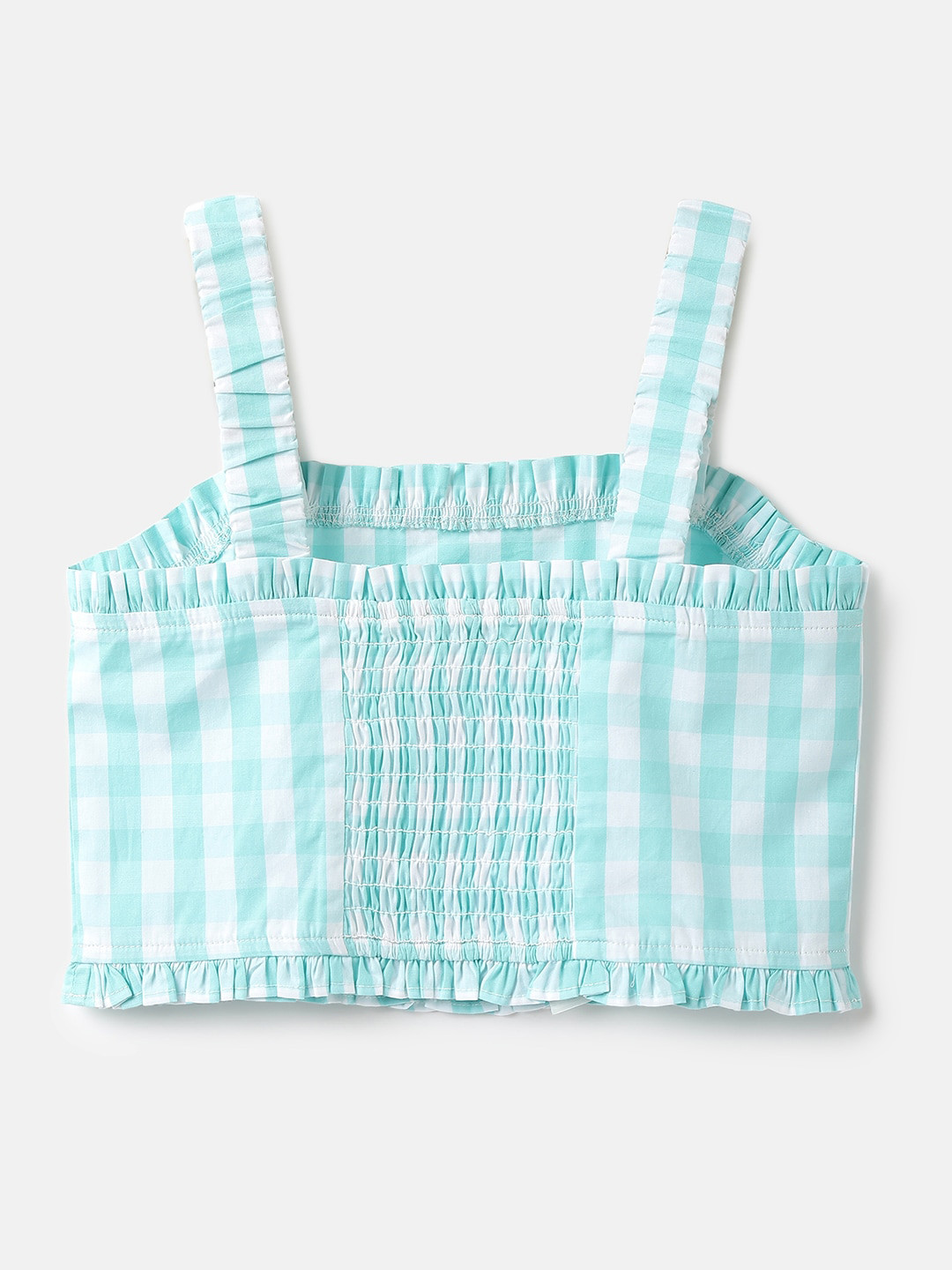

United Colors of Benetton Girls Checked Smocked Crop Cotton Top, Blue