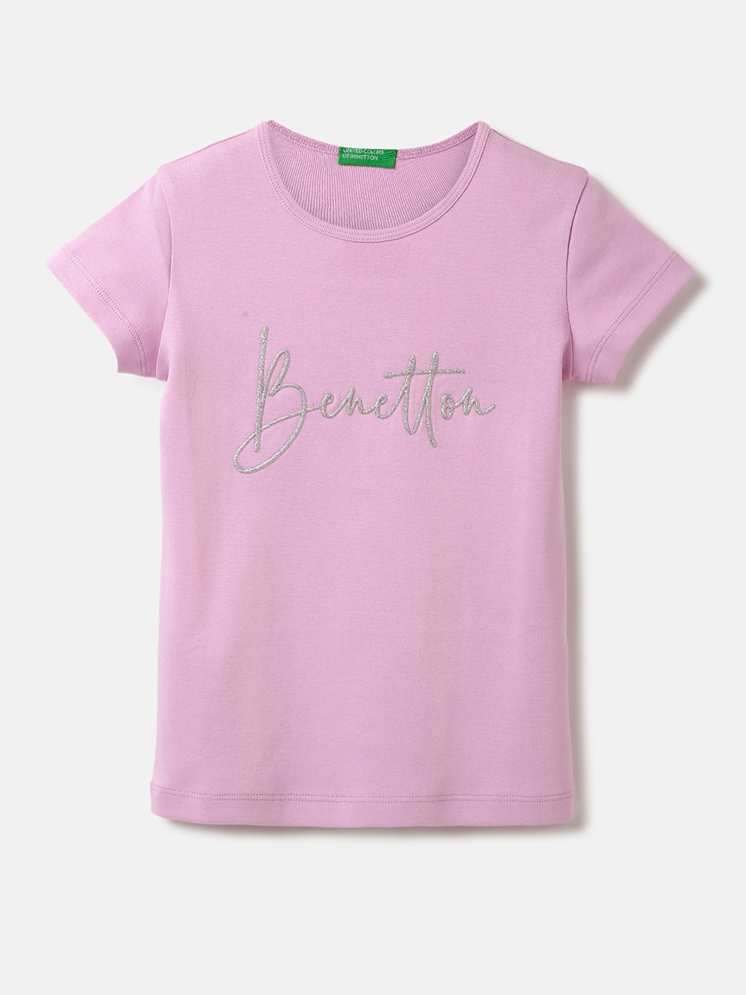 

United Colors of Benetton Girls Typography Printed Cotton T-shirt, Lavender
