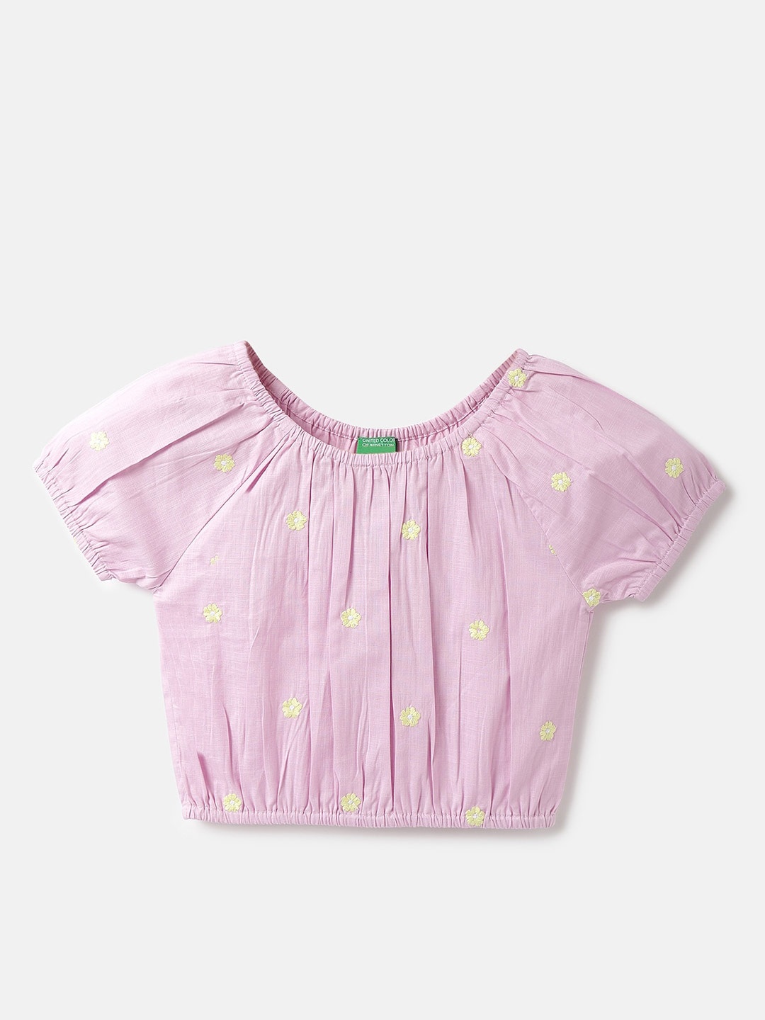 

United Colors of Benetton Girls Floral Embroidered Cotton Blouson Top, Pink