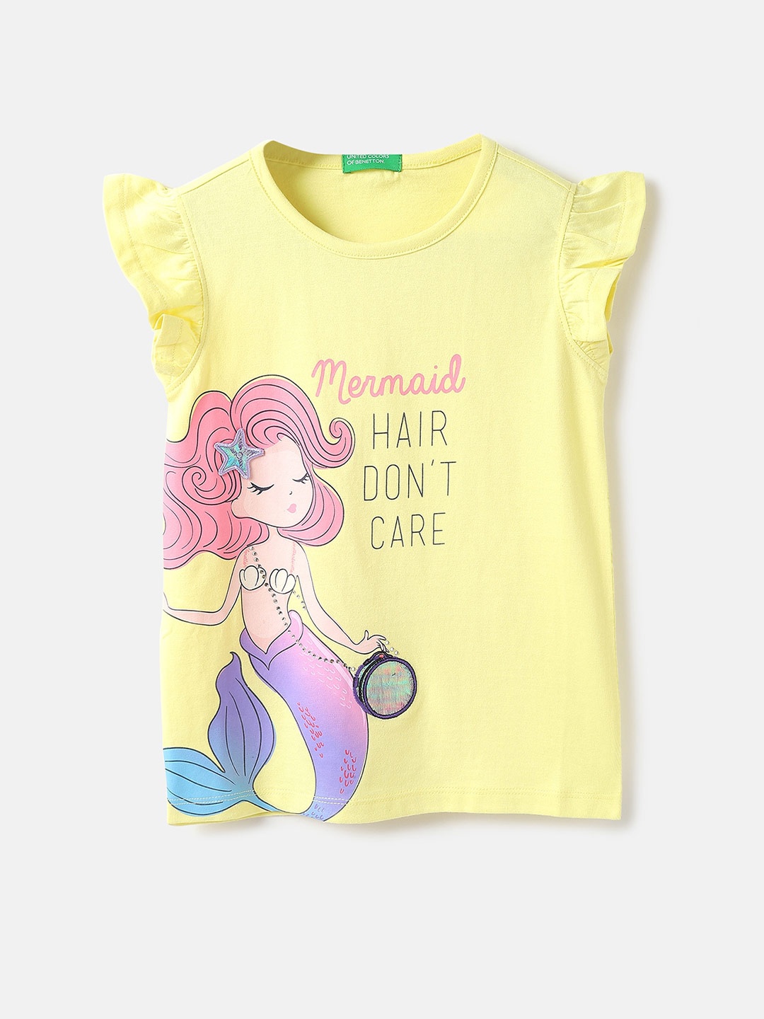 

United Colors of Benetton Girls Printed Cotton Top, Yellow