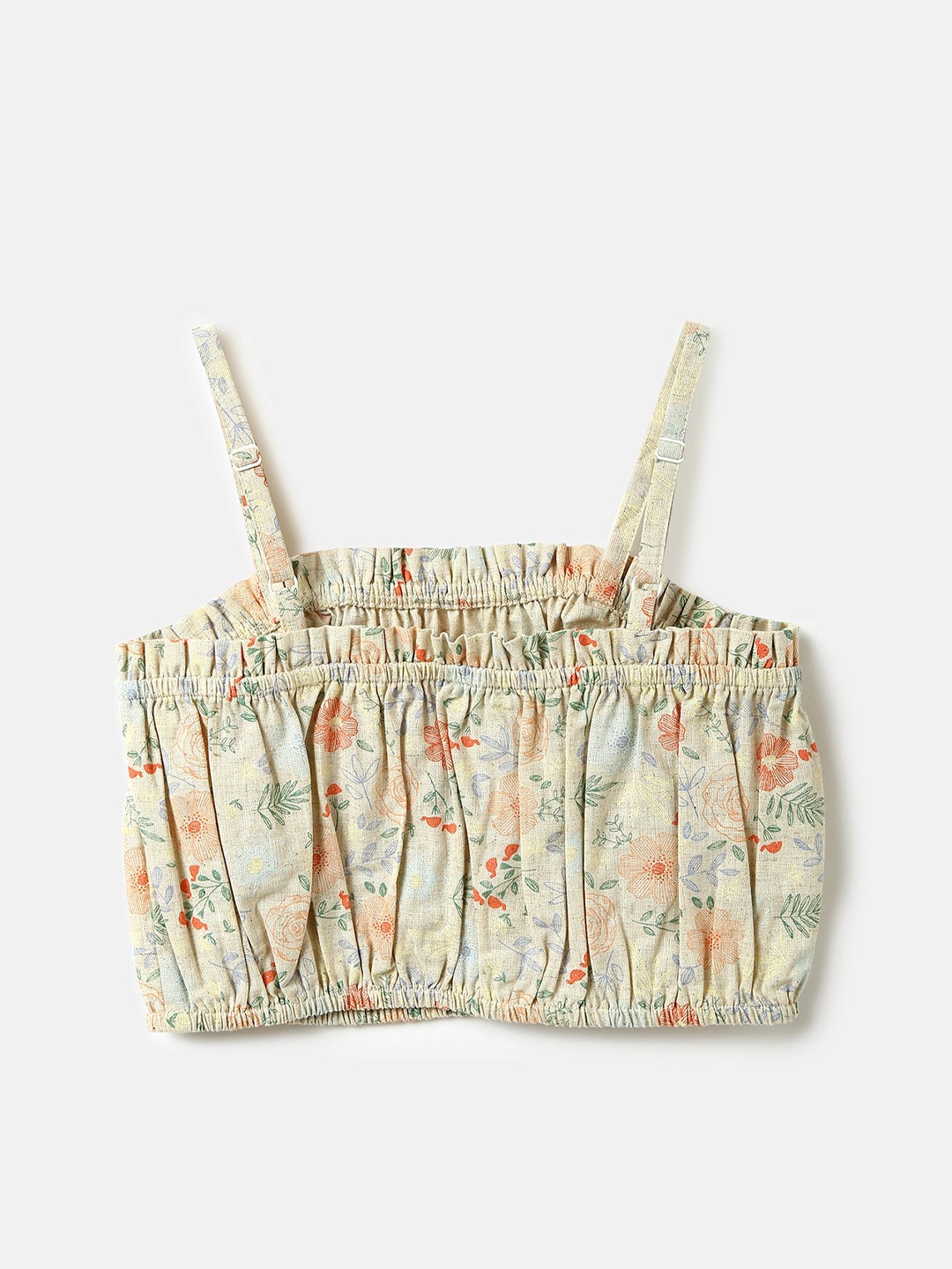 

United Colors of Benetton Girls Floral Print Cotton Crop Top, Beige