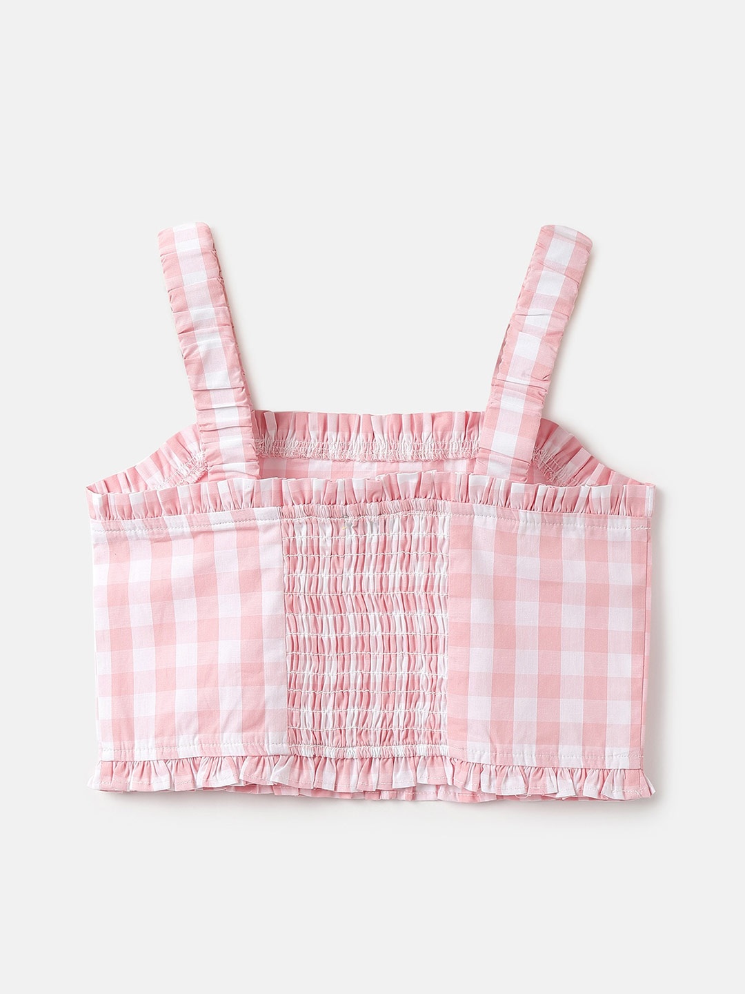 

United Colors of Benetton Checked Shoulder Straps Cotton Crop Top, Pink