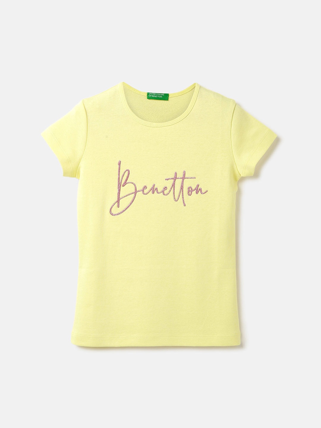 

United Colors of Benetton Girls Typography Printed Cotton Tank Top, Yellow