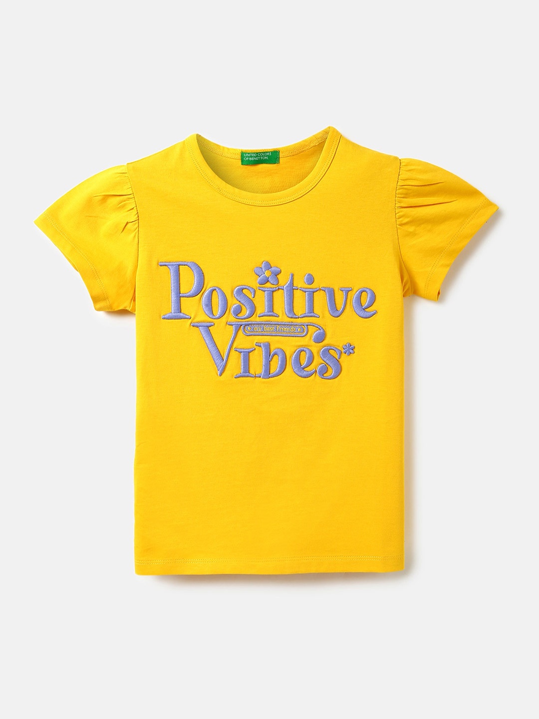 

United Colors of Benetton Girls Typography Embroidered Cotton Top, Yellow