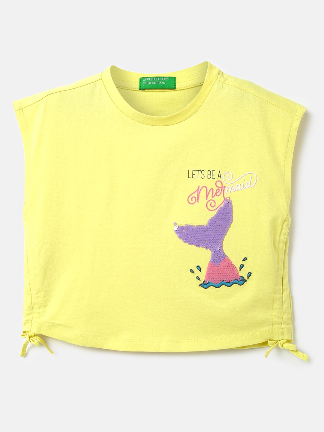 

United Colors of Benetton Girls Embellished Cotton Top, Yellow