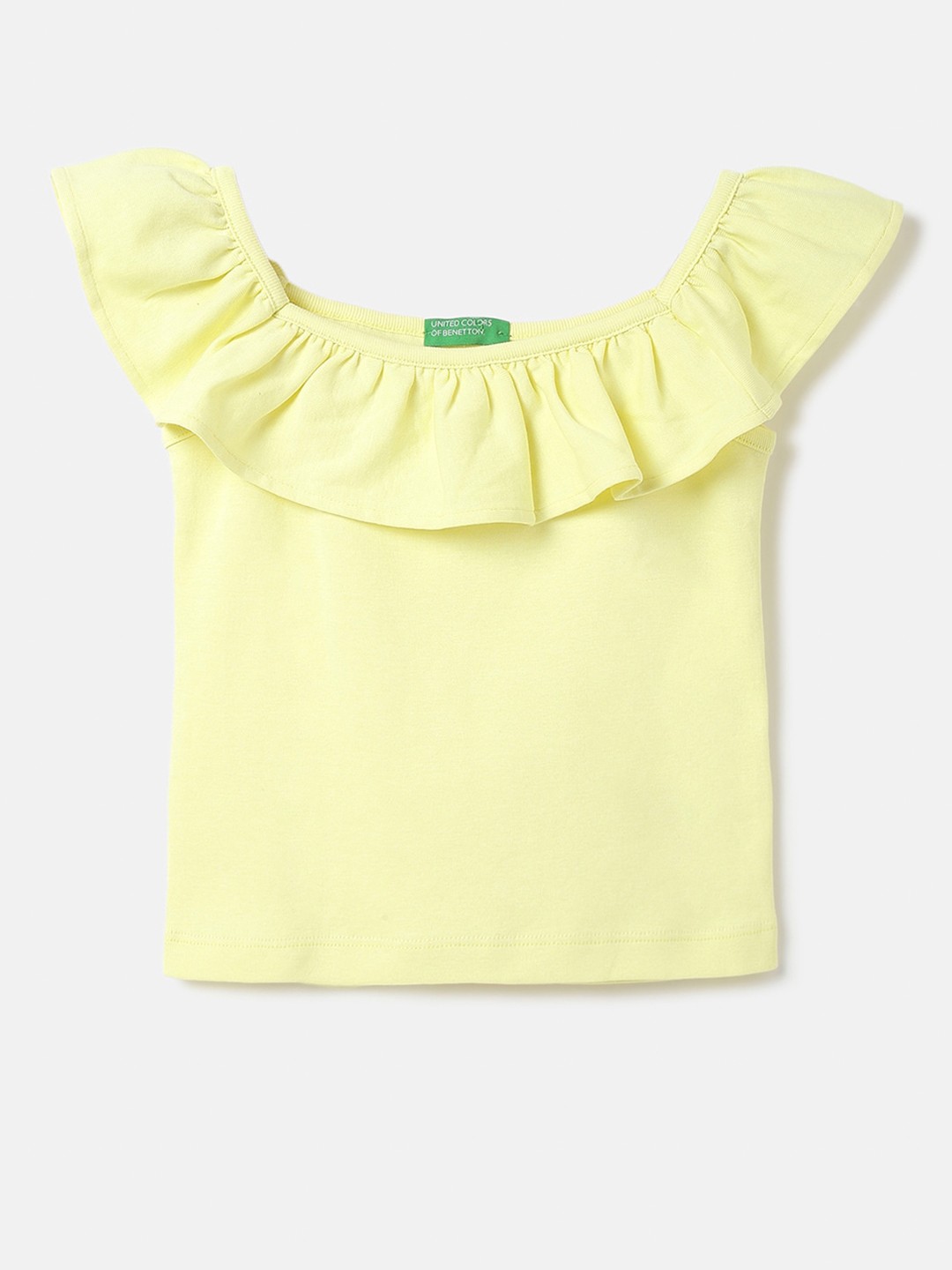

United Colors of Benetton Girls Off-Shoulder Ruffles Bardot Cotton Top, Yellow
