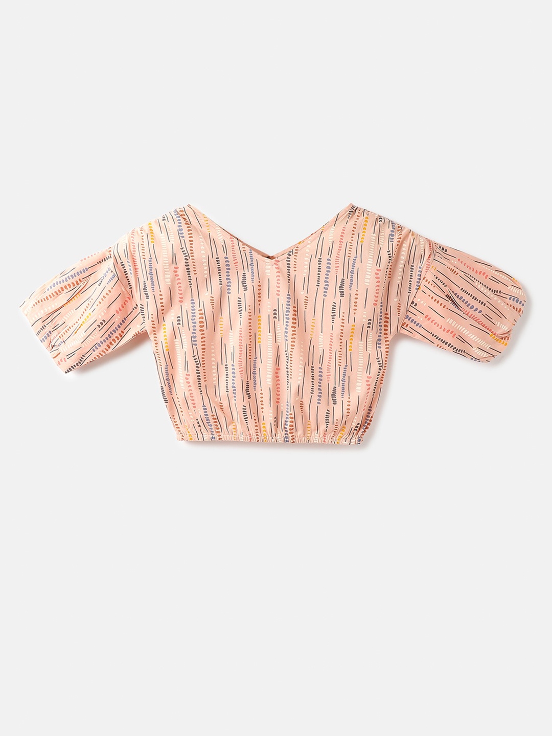 

United Colors of Benetton Striped V-Neck Cotton Blouson Top, Peach