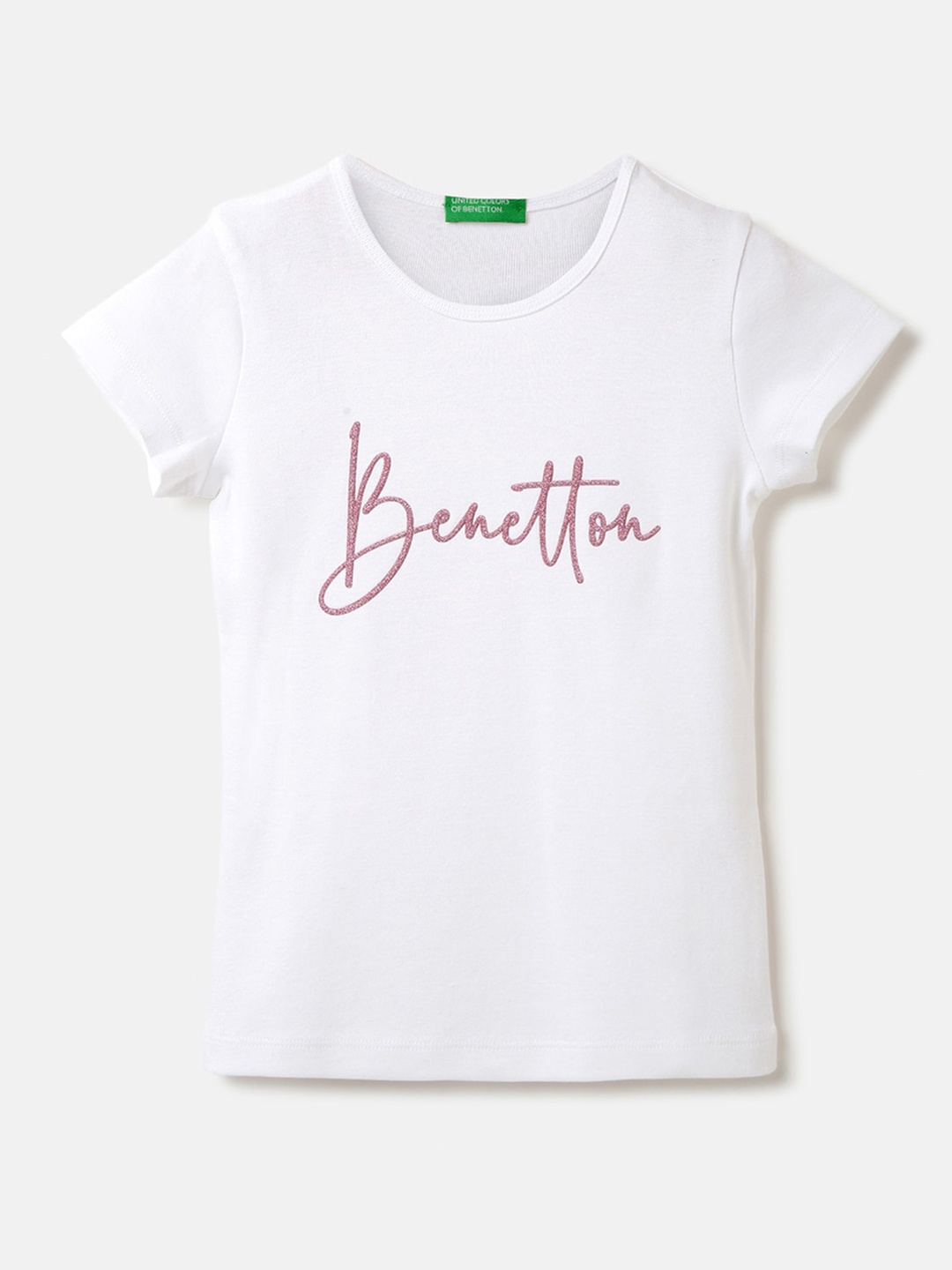

United Colors of Benetton Girls Typography Printed Cotton T-shirt, White
