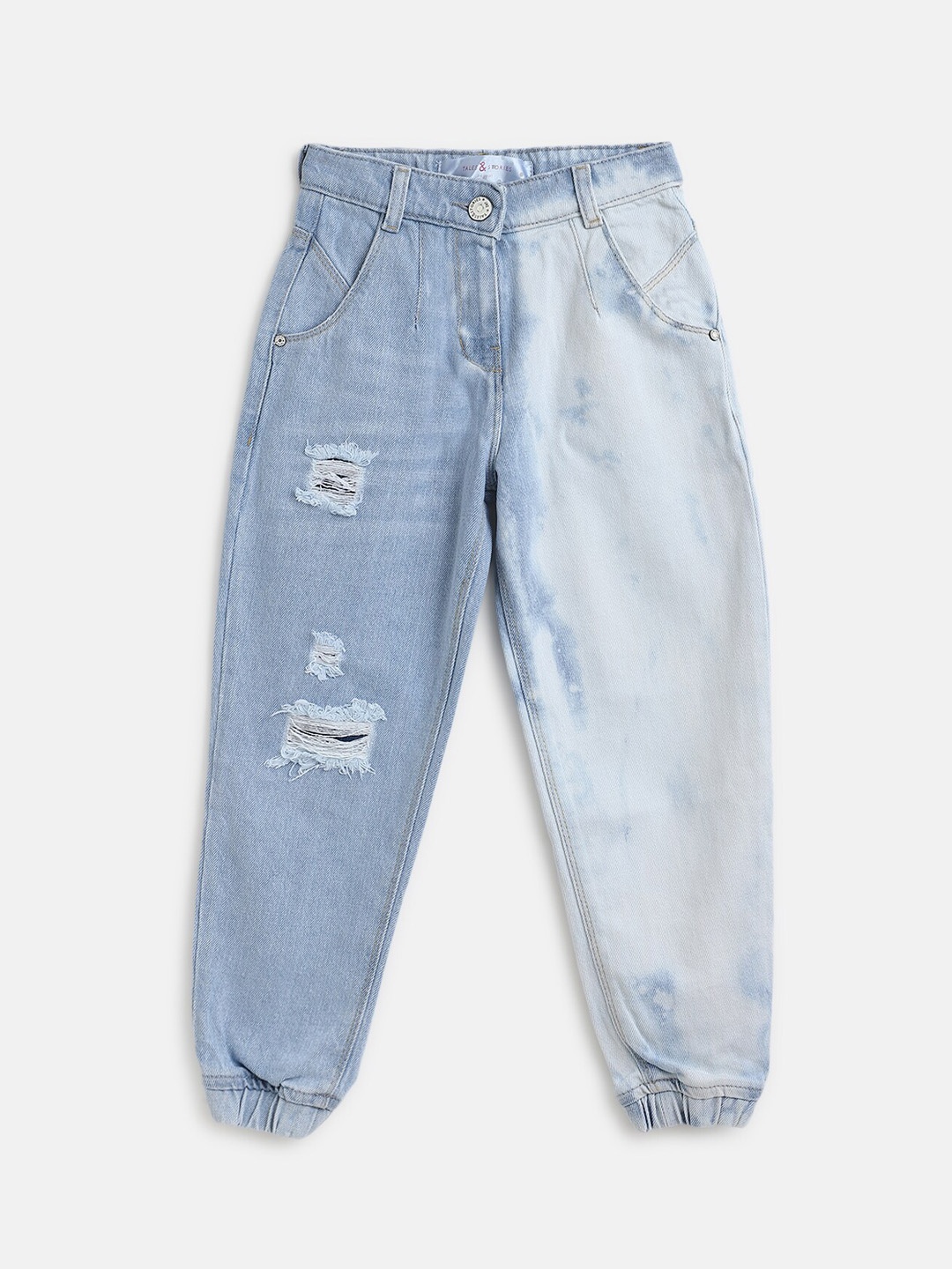 

TALES & STORIES Girls Light Fade Mid-Rise Cotton Boyfriend Fit Jeans, Blue