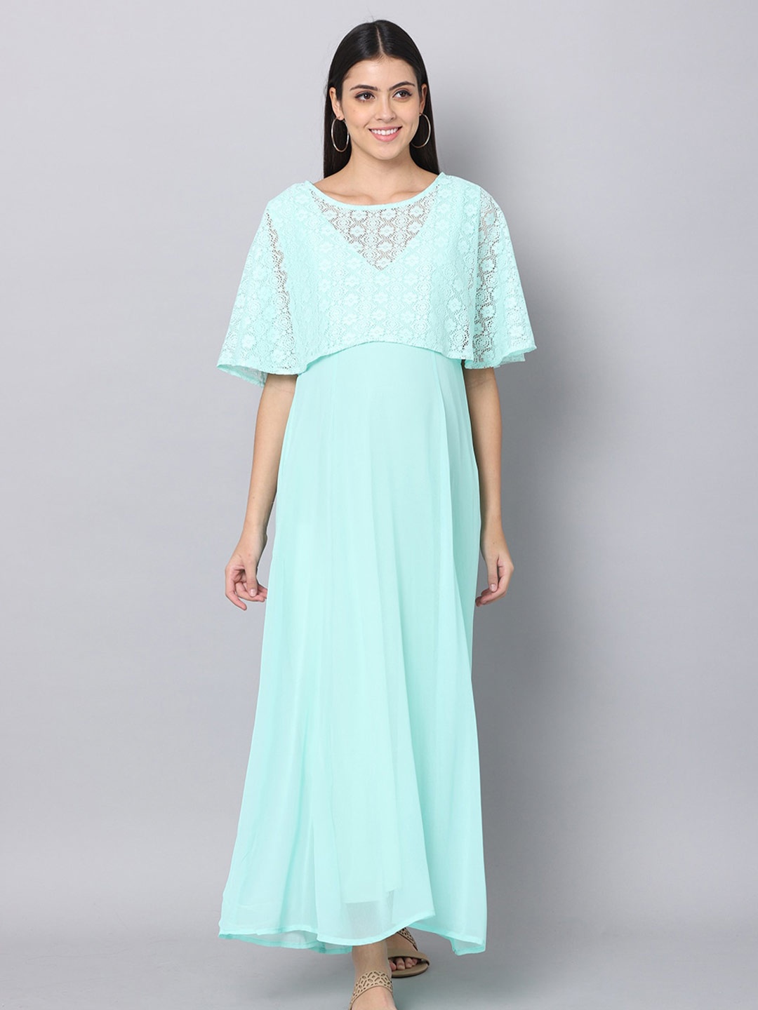 The Mom Store Georgette Maxi Fit and Flare Dress, Sea green