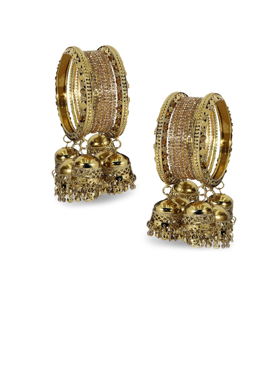 

NMII Set Of 16 Beaded With Latkan Details Bangles, Gold