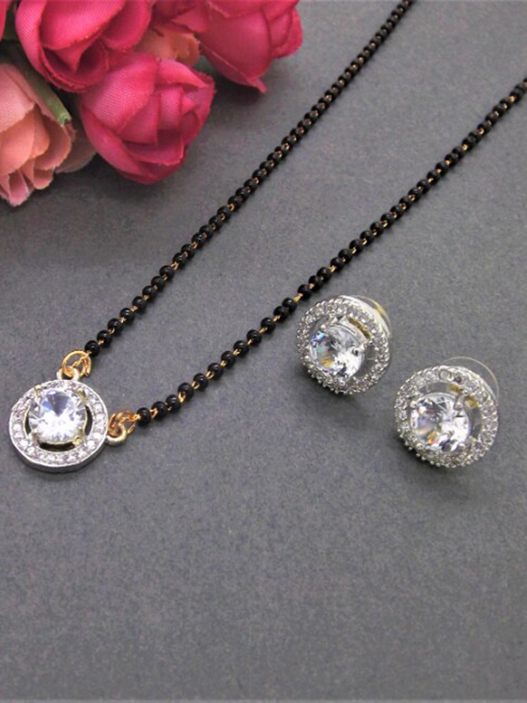 

FEMMIBELLA Gold-Plated Beaded & AD Stones-Studded Mangalsutra